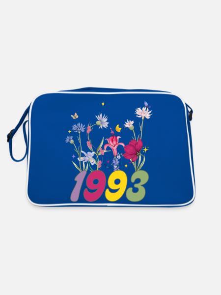 Year of birth 1993 wildflowers - Retro Bag - blue/white - Back