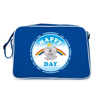 Bébé éléphant souriant assis sur un arc-en-ciel - Sac Retro - bleu/blanc - Dos