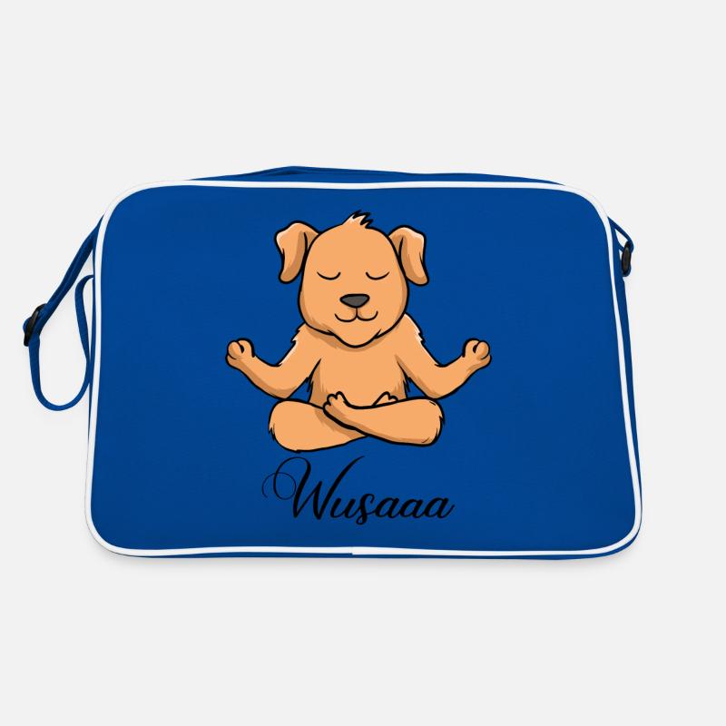 Auszeit Durchatmen Wusaaa Hund - Retro Tasche - Blau/Weiß