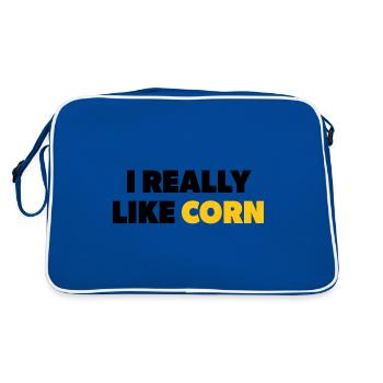 "I Really Like Corn" text in black & yellow - Retro Bag - blue/white - Back
