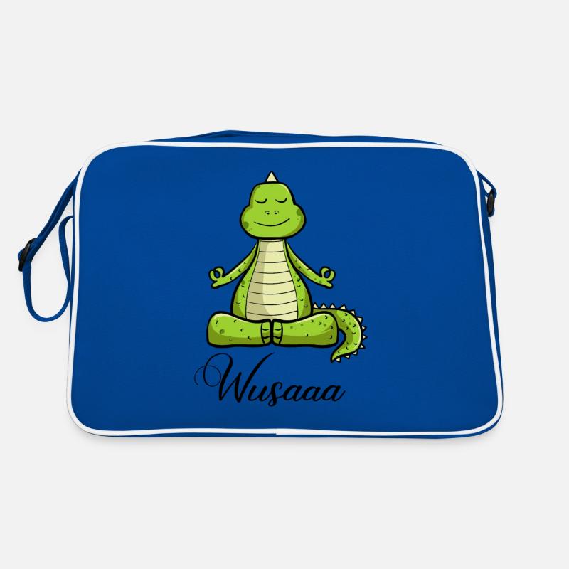 Auszeit Durchatmen Wusaaa Drache - Retro Tasche - Blau/Weiß
