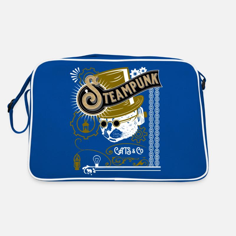 Viktorianisches Katzen Steampunk Design - Retro Tasche - Blau/Weiß