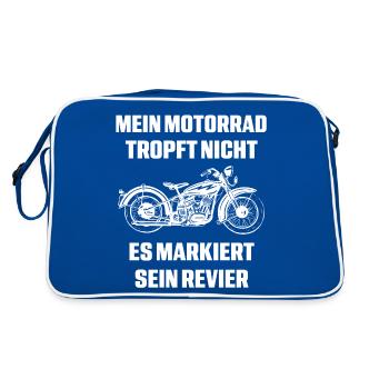Mein Motorra tropft nicht, es markiert sein Revier - Retro Tasche - Blau/Weiß - Hinten