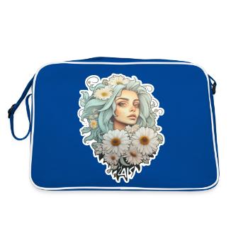 Margeriten Mädchen - Retro Tasche - Blau/Weiß - Hinten