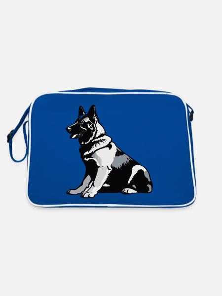 Sitting German Shepherd - Pet Sticker - Retro Bag - blue/white - Back