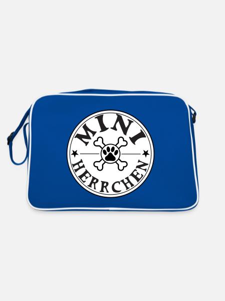 Baby Kind und Hund Haustier Schwangerschaft Kinder - Retro Tasche - Blau/Weiß - Hinten