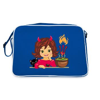Cute smiling girl in Halloween devil costume - Retro Bag - blue/white - Back