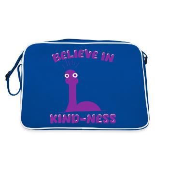 Cute Nessie Stop Violence Believe in Kindness - Retro Bag - blue/white - Back