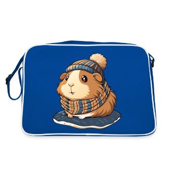 Niedliches Meerschwein mit Schal und Pudelmütze. - Retro Tasche - Blau/Weiß - Hinten