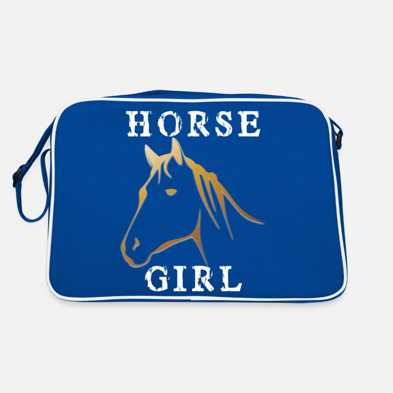Das Pferde Mädchen mit goldenem Pferd - Retro Tasche - Blau/Weiß