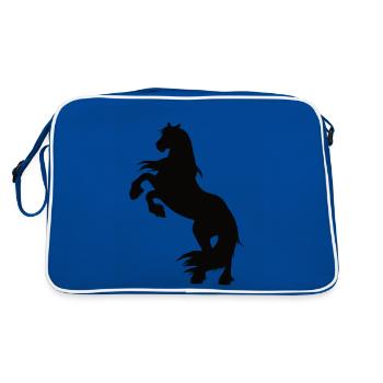 steigendes Friesen Pferd - Retro Tasche - Blau/Weiß - Hinten