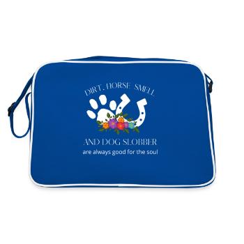 Pferdegeruch und Hund Slobber Haustiere Memes Tren - Retro Tasche - Blau/Weiß - Hinten
