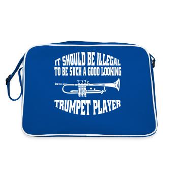 Trompete Musik lustiger Musiker Spruch Instrument - Retro Tasche - Blau/Weiß - Hinten