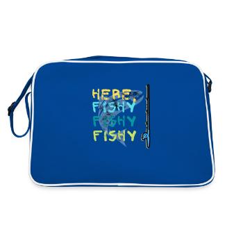 Süß hier Fischig Fisch Angeln Liebhaber Fischer Liebe - Retro Tasche - Blau/Weiß - Hinten