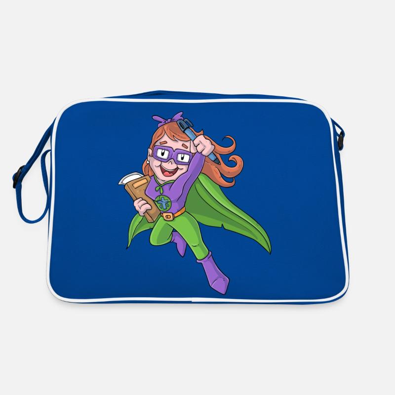 Lehrerin Superheldin - Retro Tasche - Blau/Weiß