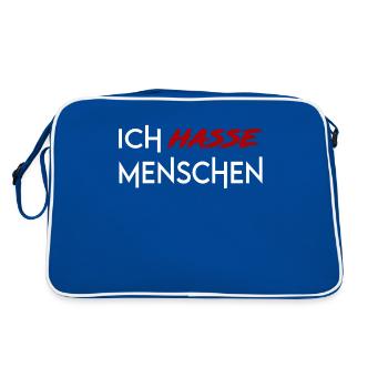 Ich hasse Menschen - Retro Tasche - Blau/Weiß - Hinten