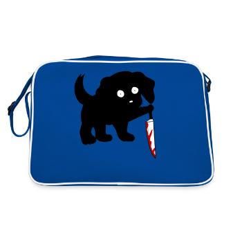 chien noir couteau d’halloween chat fantôme effrayant - Sac Retro - bleu/blanc - Dos