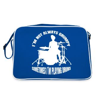 Schlagzeug lustige Spruch Musiker Schlagzeuger - Retro Tasche - Blau/Weiß - Hinten