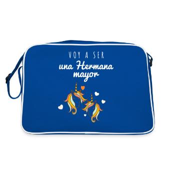 Ich werde grosse Schwester süsse Einhörner - Retro Tasche - Blau/Weiß - Hinten