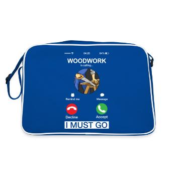 Holzarbeiten nennen lustigen Tischler Holzarbeiter - Retro Tasche - Blau/Weiß - Hinten
