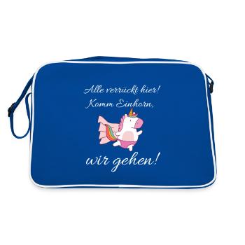 Komm Einhorn wir gehen - Retro Tasche - Blau/Weiß - Hinten