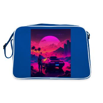 Retrowave Synthwave 80s Design - Retro Tasche - Blau/Weiß - Hinten