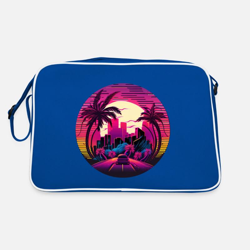 Retrowave Synthwave 80s Design - Retro Tasche - Blau/Weiß