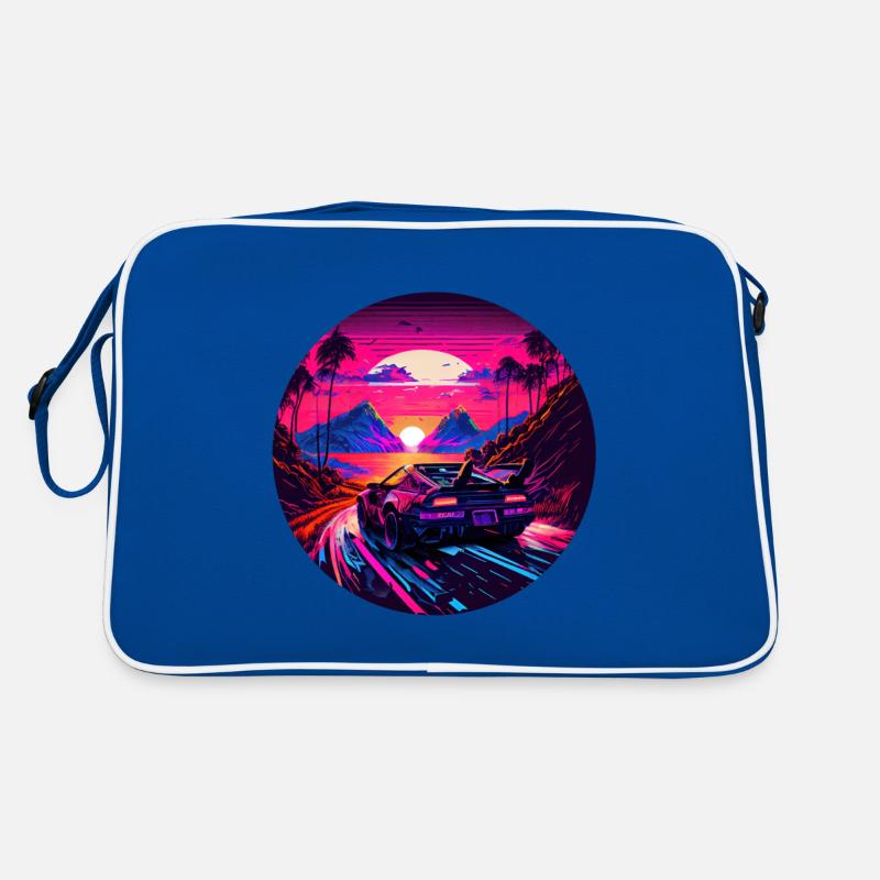 Retrowave Synthwave 80s Design - Retro Tasche - Blau/Weiß