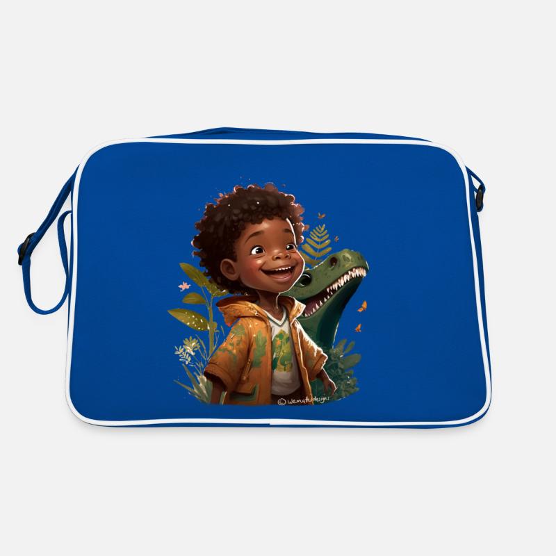 Small child with dino/reptile - Retro Bag - blue/white