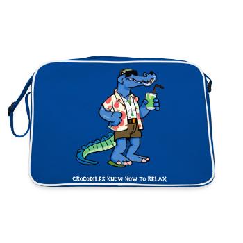 Dolo das Krokodil beim Cocktail - Retro Tasche - Blau/Weiß - Hinten