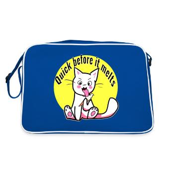 Cute kitten eating ice cream quick before it melts - Retro Bag - blue/white - Back