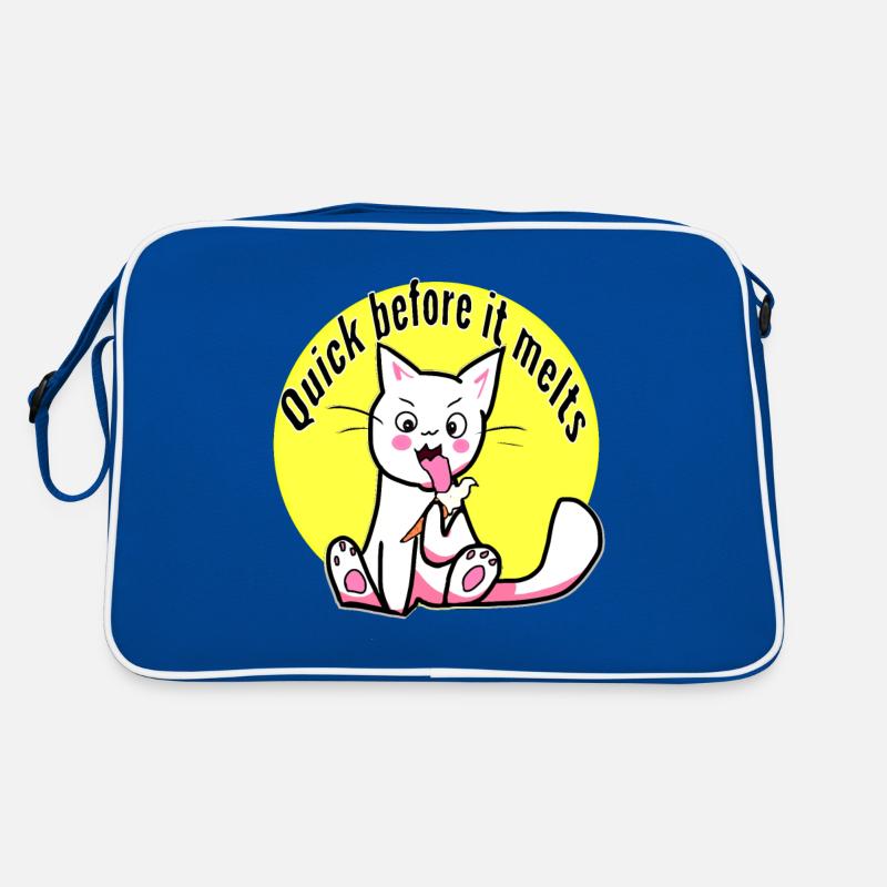 Cute kitten eating ice cream quick before it melts Retro Bag