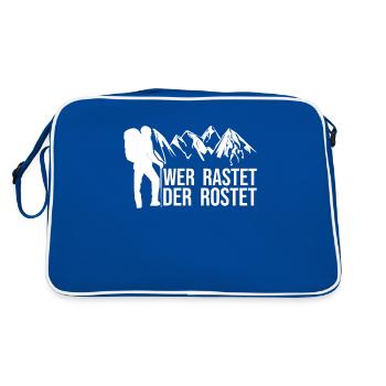 Wer rastet der rostet - Berge Wanderer Bergsteigen - Retro Tasche - Blau/Weiß - Hinten