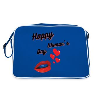 Happy Women's Day lips and hearts - Retro Bag - blue/white - Back