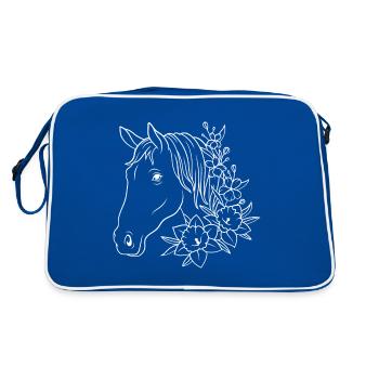Cheval avec des fleurs - Sac Retro - bleu/blanc - Dos