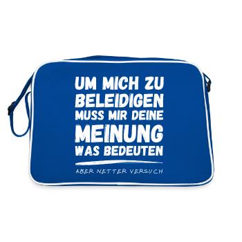 Mich Kann Man Nicht Beleidigen Netter Versuch Spaß - Retro Tasche - Blau/Weiß - Hinten