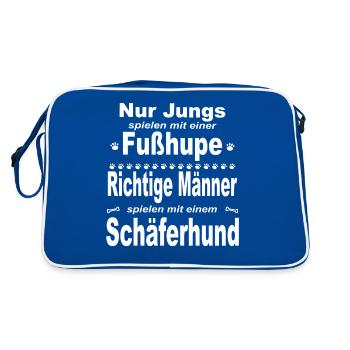 Jungs, Männer, Fußhupe - Schäferhund - Retro Tasche - Blau/Weiß - Hinten