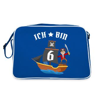 Seeräuber Seemann Kapitän 6. Geburtstag Pirat - Retro Tasche - Blau/Weiß - Hinten