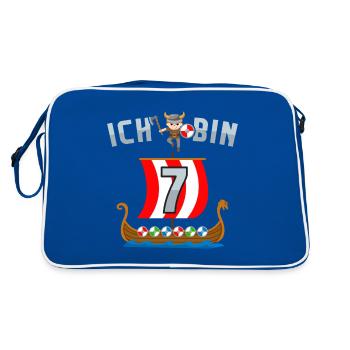 Nordmänner Barbaren 6. Geburtstag Wikinger - Retro Tasche - Blau/Weiß - Hinten