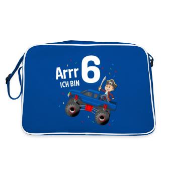 Monstertruck Pirat Seeräuber 6. Geburtstag - Retro Tasche - Blau/Weiß - Hinten