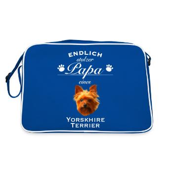 Endlich stolzer Papa - Yorkshire Terrier - Retro Tasche - Blau/Weiß - Hinten
