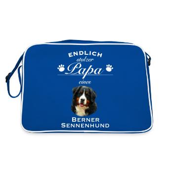 Endlich stolzer Papa - Berner Sennenhund - Retro Tasche - Blau/Weiß - Hinten