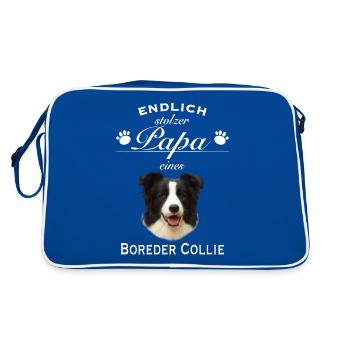 Endlich stolzer Papa - Border Collie - Retro Tasche - Blau/Weiß - Hinten