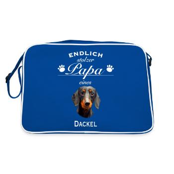 Endlich stolzer Papa - Dackel - Retro Tasche - Blau/Weiß - Hinten