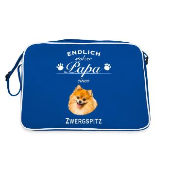 Endlich stolzer Papa - Zwergspitz - Retro Tasche - Blau/Weiß - Hinten