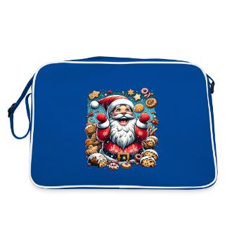 Lustiger Weihnachtsmann Nascht Gerne - Plätzchen - Retro Tasche - Blau/Weiß - Hinten