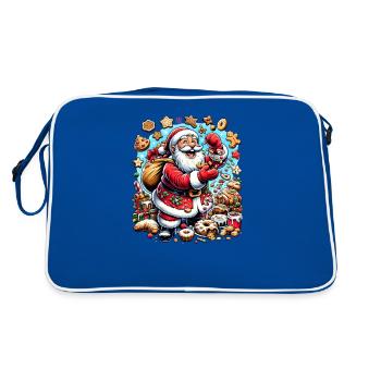 Lustiger Weihnachtsmann Nascht Gerne - Plätzchen - Retro Tasche - Blau/Weiß - Hinten