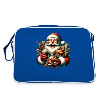 Lustiger Weihnachtsmann Nascht Gerne - Plätzchen - Retro Tasche - Blau/Weiß - Hinten