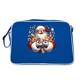 Lustiger Weihnachtsmann Nascht Gerne - Plätzchen - Retro Tasche - Blau/Weiß - Hinten