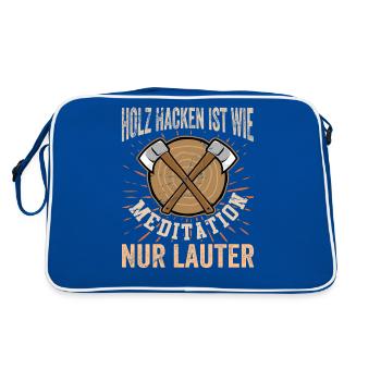 HOLZ HACKEN IST MEDITATION - NUR LAUTER - Retro Tasche - Blau/Weiß - Hinten
